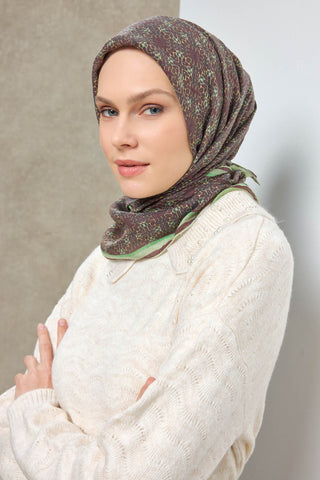 Viscose Velora Scarf, Four Seasons, Baroque Floral Pattern, Espresso, 90x90 cm 