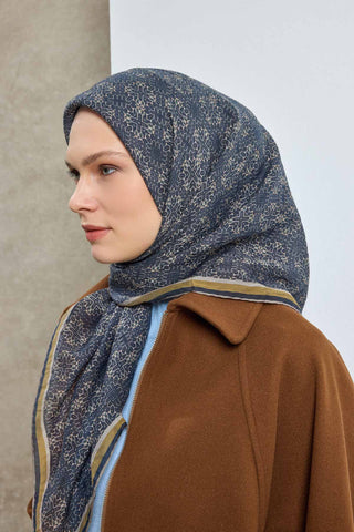 Viscose Velora Scarf, Four Seasons, Baroque Floral Pattern, Espresso, 90x90 cm 
