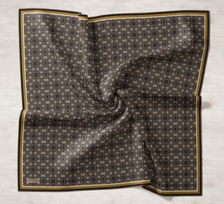 Viscose Velora Scarf, Four Seasons, Baroque Floral Pattern, Espresso, 90x90 cm 