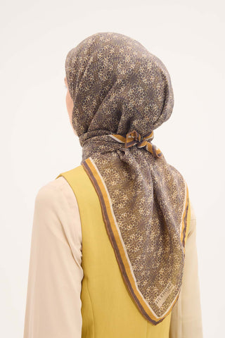 Viscose Velora Scarf, Four Seasons, Baroque Floral Pattern, Espresso, 90x90 cm 