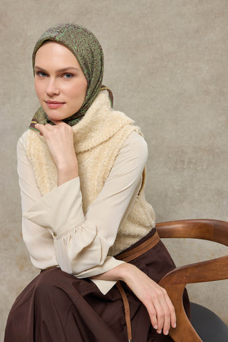 Tencel Monare Eşarp Madalyon Desen Kahverengi 90X90