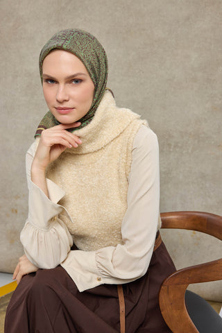 Tencel Monare Eşarp Madalyon Desen Kahverengi 90X90