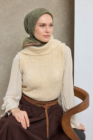 Tencel Monare Eşarp Madalyon Desen Kahverengi 90X90