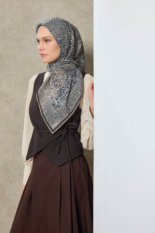Viscose Velora Scarf, Four Seasons, Baroque Floral Pattern, Espresso, 90x90 cm 
