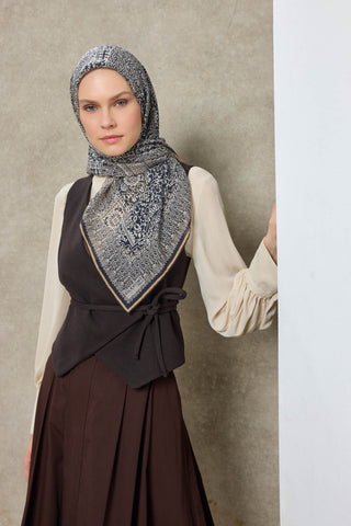 Viscose Velora Scarf, Four Seasons, Baroque Floral Pattern, Espresso, 90x90 cm 