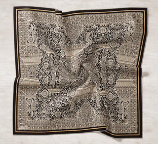Viscose Velora Scarf, Four Seasons, Baroque Floral Pattern, Espresso, 90x90 cm 