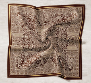 Viscose Velora Scarf, Four Seasons, Baroque Floral Pattern, Espresso, 90x90 cm 