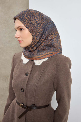 Viscose Velora Scarf, Four Seasons, Baroque Floral Pattern, Espresso, 90x90 cm 