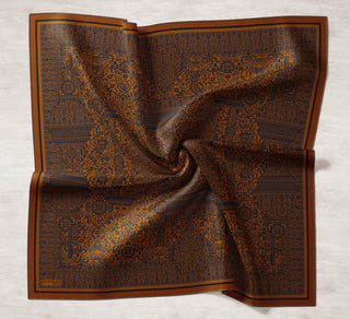 Viscose Velora Scarf, Four Seasons, Baroque Floral Pattern, Espresso, 90x90 cm 
