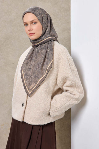 Viscose Velora Scarf, Four Seasons, Baroque Floral Pattern, Espresso, 90x90 cm 