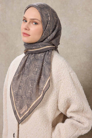 Viscose Velora Scarf, Four Seasons, Baroque Floral Pattern, Espresso, 90x90 cm 