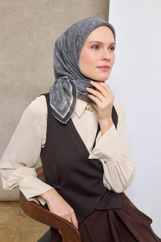 Viscose Velora Scarf, Four Seasons, Baroque Floral Pattern, Espresso, 90x90 cm 