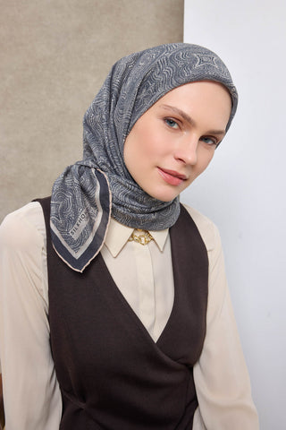 Viscose Velora Scarf, Four Seasons, Baroque Floral Pattern, Espresso, 90x90 cm 