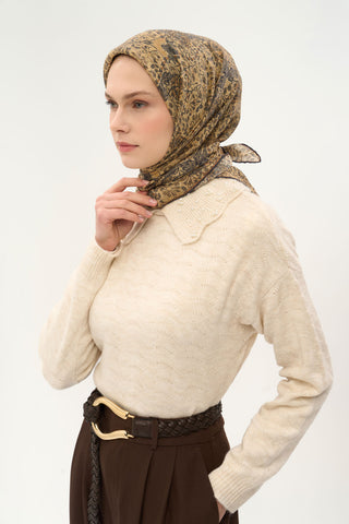Viscose Velora Scarf, Four Seasons, Baroque Floral Pattern, Espresso, 90x90 cm 