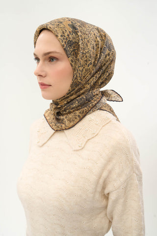 Viscose Velora Scarf, Four Seasons, Baroque Floral Pattern, Espresso, 90x90 cm 