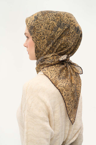 Viscose Velora Scarf, Four Seasons, Baroque Floral Pattern, Espresso, 90x90 cm 