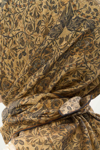 Viscose Velora Scarf, Four Seasons, Baroque Floral Pattern, Espresso, 90x90 cm 