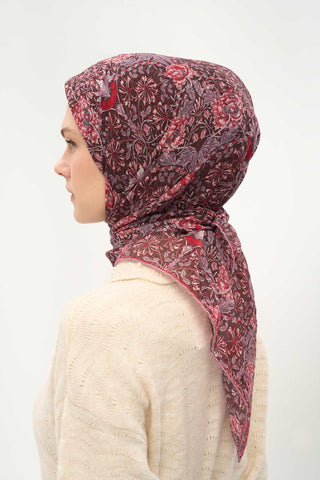 Viscose Velora Scarf, Four Seasons, Baroque Floral Pattern, Espresso, 90x90 cm 