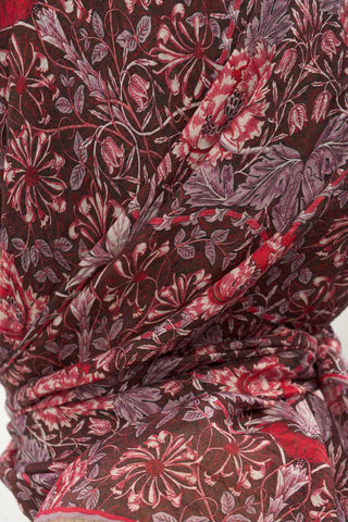 Viscose Velora Scarf, Four Seasons, Baroque Floral Pattern, Espresso, 90x90 cm 