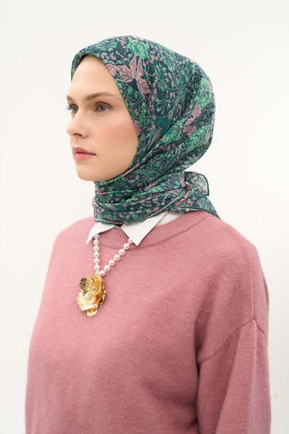 Viscose Velora Scarf, Four Seasons, Baroque Floral Pattern, Espresso, 90x90 cm 