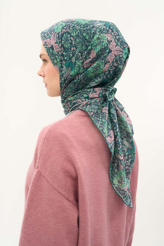 Viscose Velora Scarf, Four Seasons, Baroque Floral Pattern, Espresso, 90x90 cm 