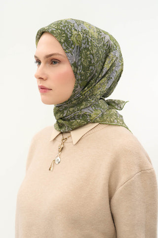 Viscose Velora Scarf, Four Seasons, Baroque Floral Pattern, Espresso, 90x90 cm 