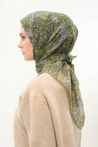 Viscose Velora Scarf, Four Seasons, Baroque Floral Pattern, Espresso, 90x90 cm 