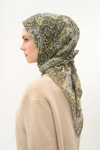 Viscose Velora Scarf, Four Seasons, Baroque Floral Pattern, Espresso, 90x90 cm 