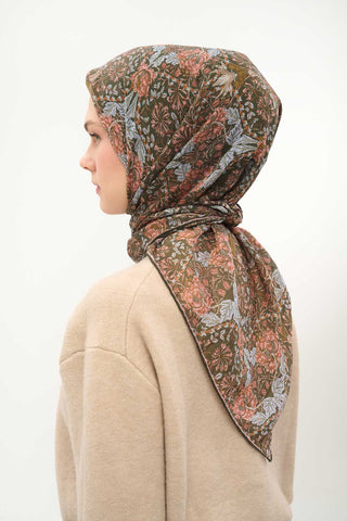 Viscose Velora Scarf, Four Seasons, Baroque Floral Pattern, Espresso, 90x90 cm 