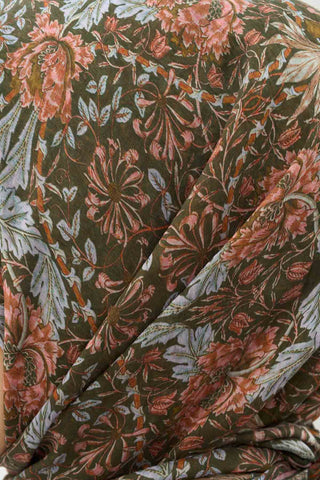 Viscose Velora Scarf, Four Seasons, Baroque Floral Pattern, Espresso, 90x90 cm 
