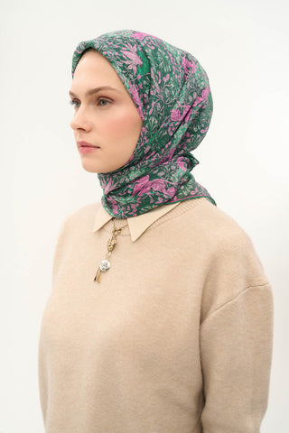 Viscose Velora Scarf, Four Seasons, Baroque Floral Pattern, Espresso, 90x90 cm 