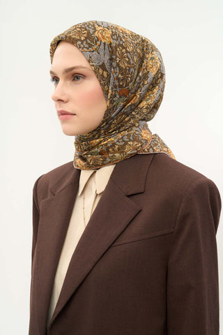 Viscose Velora Scarf, Four Seasons, Baroque Floral Pattern, Espresso, 90x90 cm 