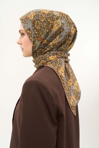 Viscose Velora Scarf, Four Seasons, Baroque Floral Pattern, Espresso, 90x90 cm 