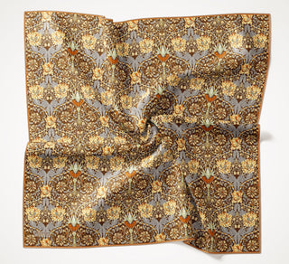 Viscose Velora Scarf, Four Seasons, Baroque Floral Pattern, Espresso, 90x90 cm 