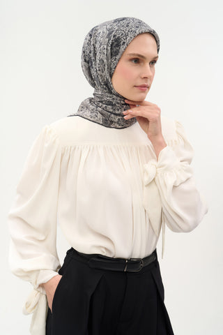 Viscose Velora Scarf, Four Seasons, Baroque Floral Pattern, Espresso, 90x90 cm 