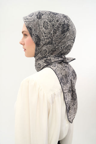 Viscose Velora Scarf, Four Seasons, Baroque Floral Pattern, Espresso, 90x90 cm 