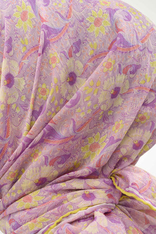 Viscose Velora Scarf, Four Seasons, Baroque Floral Pattern, Espresso, 90x90 cm 