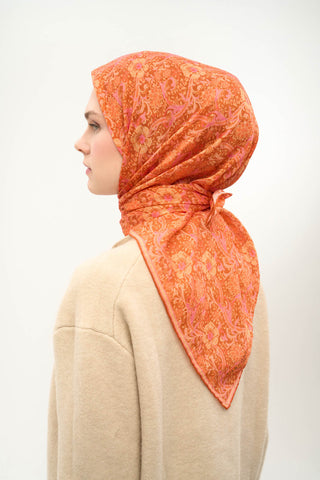 Viscose Velora Scarf, Four Seasons, Baroque Floral Pattern, Espresso, 90x90 cm 