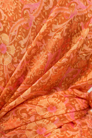 Viscose Velora Scarf, Four Seasons, Baroque Floral Pattern, Espresso, 90x90 cm 