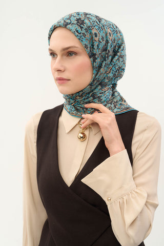 Viscose Velora Scarf, Four Seasons, Baroque Floral Pattern, Espresso, 90x90 cm 