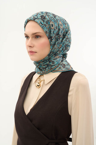 Viscose Velora Scarf, Four Seasons, Baroque Floral Pattern, Espresso, 90x90 cm 