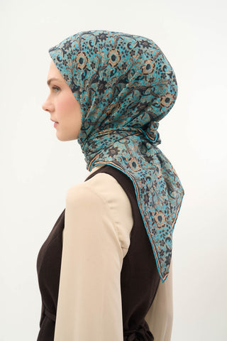 Viscose Velora Scarf, Four Seasons, Baroque Floral Pattern, Espresso, 90x90 cm 