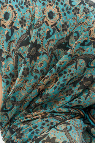 Viscose Velora Scarf, Four Seasons, Baroque Floral Pattern, Espresso, 90x90 cm 