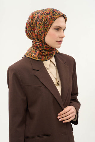 Viscose Velora Scarf, Four Seasons, Baroque Floral Pattern, Espresso, 90x90 cm 