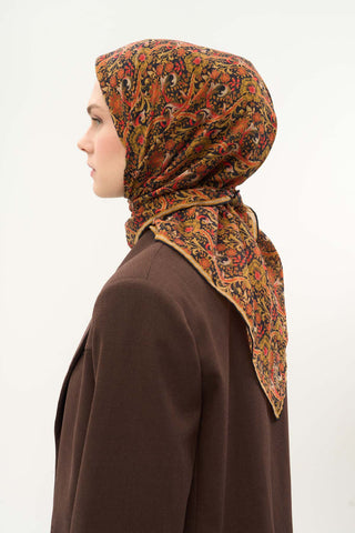 Viscose Velora Scarf, Four Seasons, Baroque Floral Pattern, Espresso, 90x90 cm 