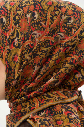 Viscose Velora Scarf, Four Seasons, Baroque Floral Pattern, Espresso, 90x90 cm 