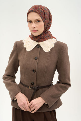 Tencel Monare Eşarp Papatya Desen Açık Mocha 90X90