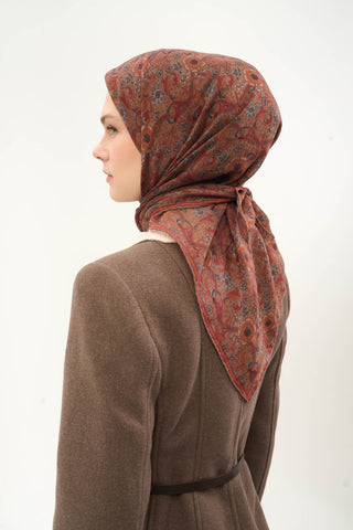 Viscose Velora Scarf, Four Seasons, Baroque Floral Pattern, Espresso, 90x90 cm 