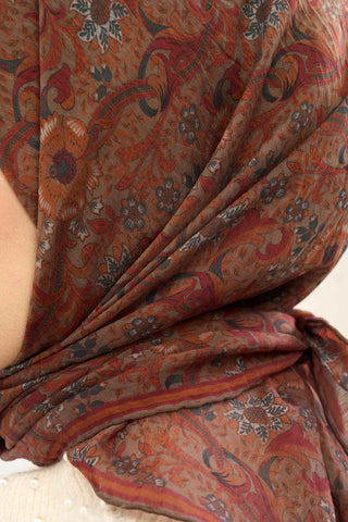 Viscose Velora Scarf, Four Seasons, Baroque Floral Pattern, Espresso, 90x90 cm 