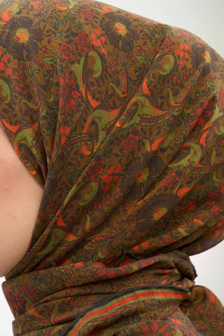Viscose Velora Scarf, Four Seasons, Baroque Floral Pattern, Espresso, 90x90 cm 